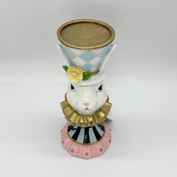 Tophat & Tail Easter Bunny Mad Hatter Pedestal Candle Holder NEW - Picture 6 of 8
